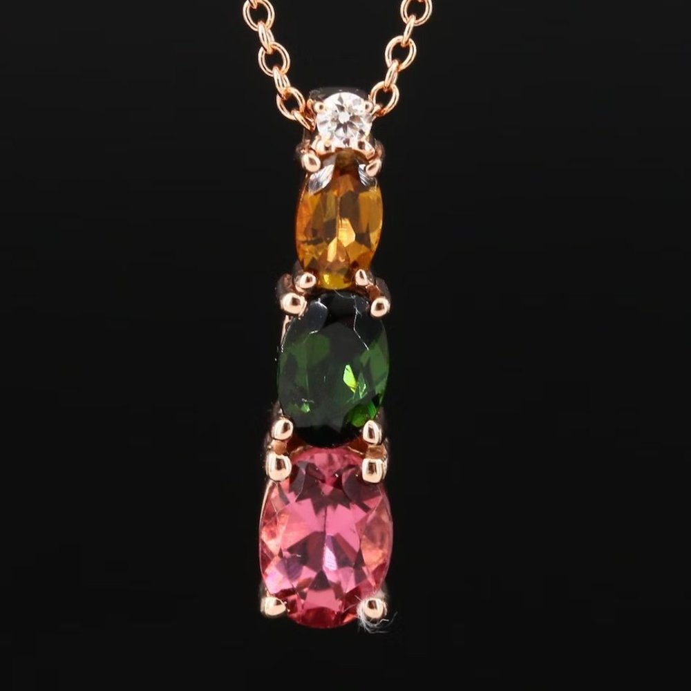 $3750 / NEW / EFFY Watercolors Diamond & Tourmaline Necklace / 14K Gold